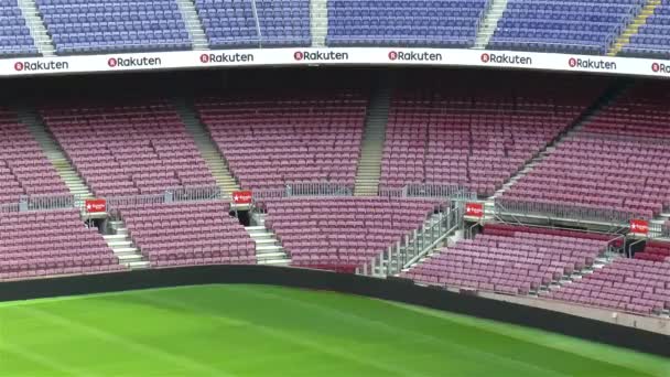 Empty Trova Nel Più Grande Stadio Calcio Europa Barcelona Camp — Video Stock