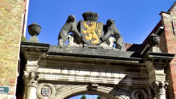Praalboog Pro Patria Historical Landmark Bruges Belgium — Vídeo de Stock