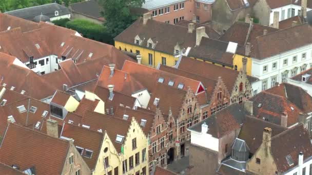 High Angle View Medieval Bruges Old Town Traditional Houses West — Vídeos de Stock