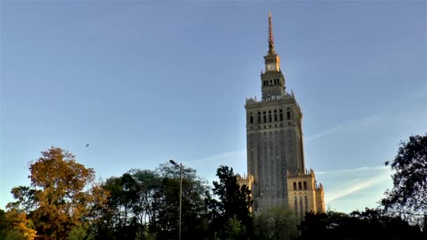 Palast Der Kultur Und Wissenschaft Der Innenstadt Von Warschau Polen — Stockvideo