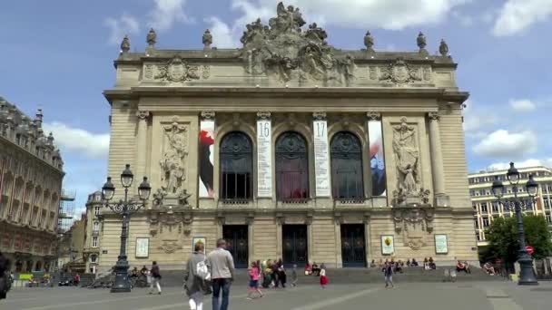 Local People Gathering Tourist Walking Children Playing Front Lille Opera — Stockvideo