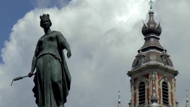 Vue Rapprochée Colonne Déesse Colonne Deesse Beffroi Chambre Commerce Lille — Video