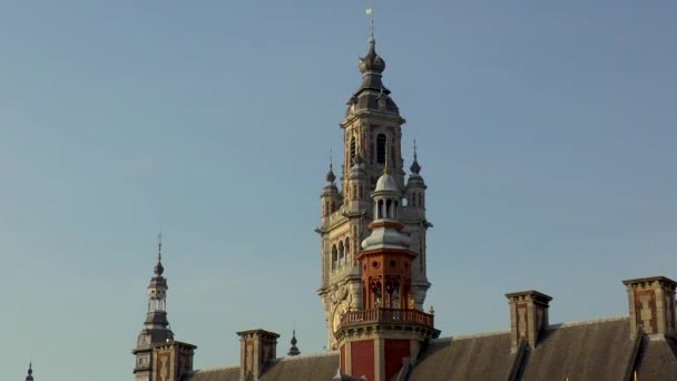 Vieille Bourse Lille Toren Kamer Van Koophandel Belfort Old Town — Stockvideo