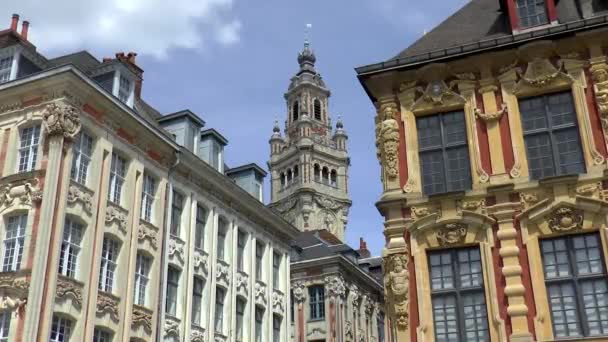 Stock Exchange Vieille Bourse Lille Chamber Commerce Belfry Old Town — Stock video