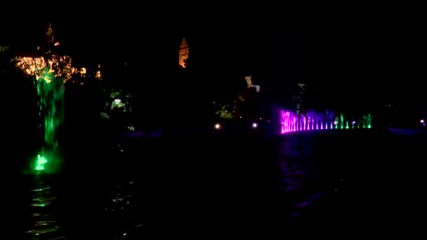 多媒体喷泉公园 夜光及水表 — 图库视频影像