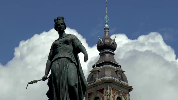 Close View Column Goddess Colonne Deesse Chamber Commerce Belfry Lille — Wideo stockowe