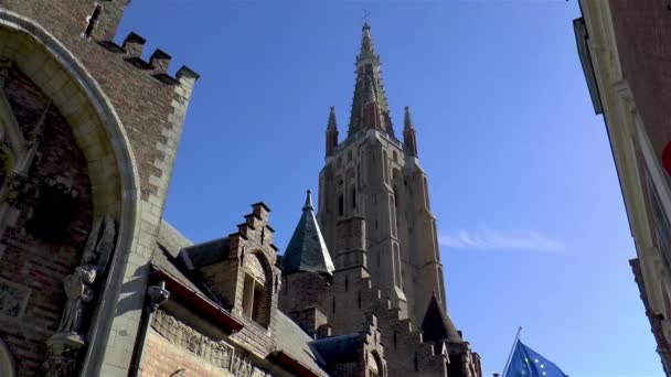 Indrukwekkende Onze Lieve Vrouwekerk Brugge België — Stockvideo