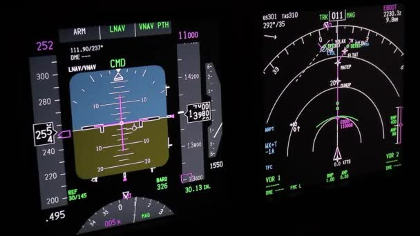 Flight Instruments Display Modern Passenger Airplane Flying Night Actual Cockpit — Stock Video