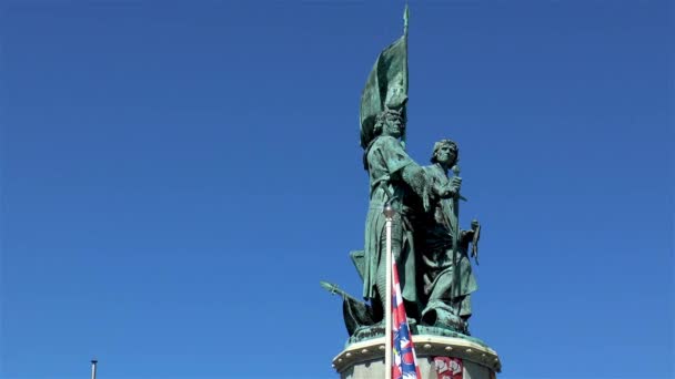Monument Voor Jan Breydel Pieter Coninck Het Marktplein Brugge België — Stockvideo
