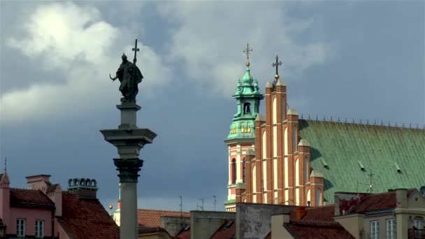 Pomnik Zygmunta Iii Wazy Szczycie Kolumny Zygmunta Archikatedry Jana Starym — Wideo stockowe