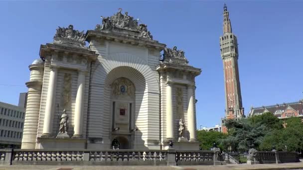 Porte Paris Porta Degli Ammalati Campanile Lille Nord Pas Calais — Video Stock