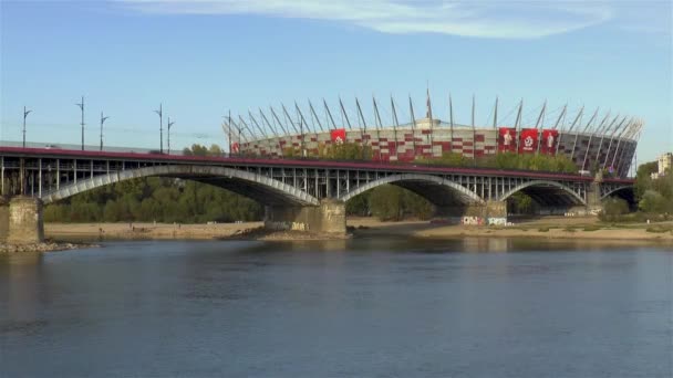 Poniatowski Köprüsü Polonya Ulusal Stadyumu Vistula Nehri Boyunca Polonya Nın — Stok video