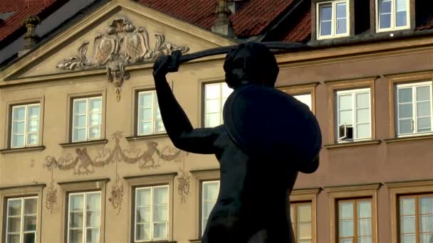 Warschauer Meerjungfrau Auf Dem Marktplatz Der Altstadt Von Warschau Polen — Stockvideo