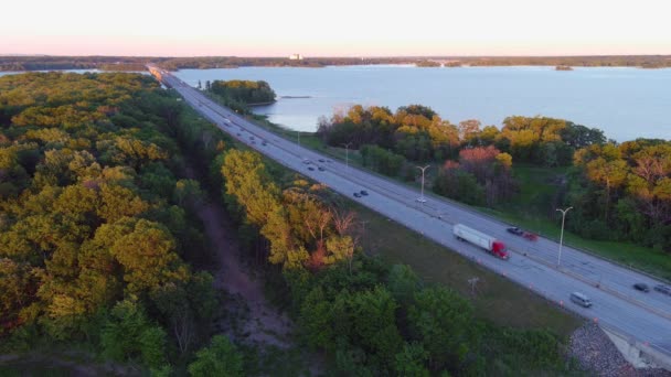 Dálniční Provoz Letecký Záběr Highway Canada — Stock video