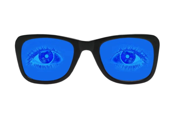 Blue glasses with eyes inside isolated on white. — Stock Photo, Image