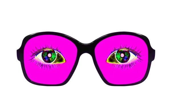 Pink glasses with eyes inside isolated on white. — Stock Photo, Image