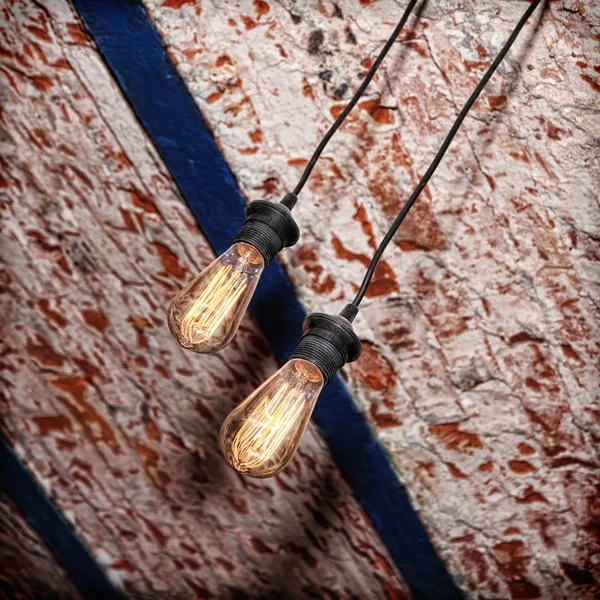 Incandescence lamp on old brick grunge ceiling. — Stock Photo, Image