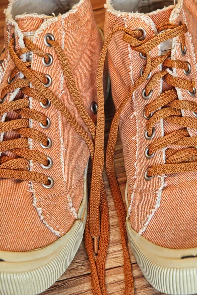 Stylish Gym shoes and Shoelaces taken closeup.Toned image.