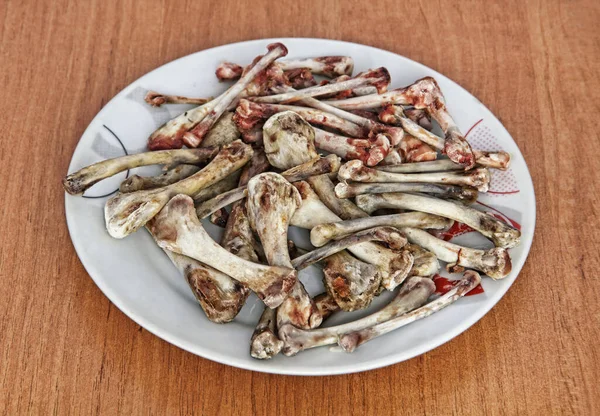 Poverty Concept Heap Picked Chicken Bones Plate — Stock Photo, Image