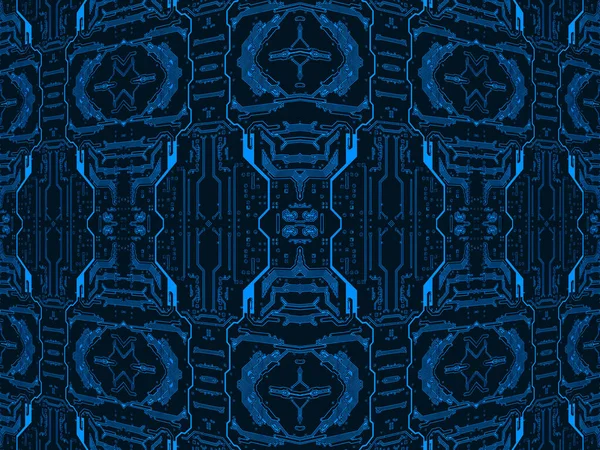対称技術の背景に適した黒の回路基板上の青 デジタル変更された画像 — ストック写真