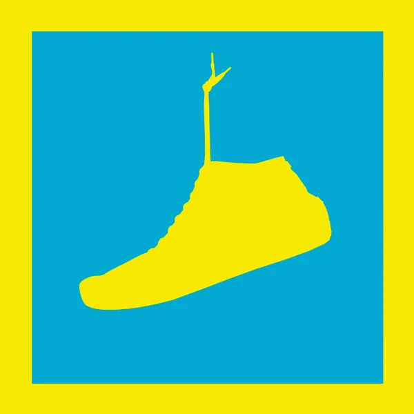 ラベルテンプレートとして青の背景に黄色のジムの靴のシルエット — ストック写真