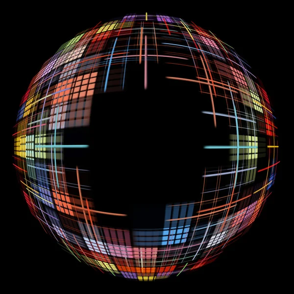 Abstract multicolored globe shape on black background with empty — Stock Photo, Image