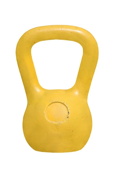 Žlutá kettlebell s mezeru, nápis. Izolovaný. — Stock fotografie