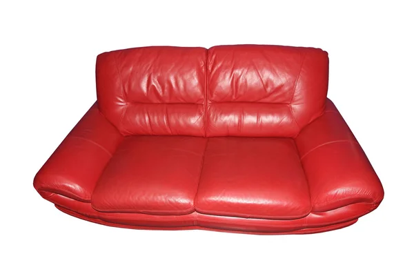 Red leather sofa.Isolated. — Stock Photo, Image