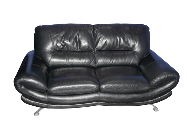 Black leather sofa.Isolated. — Stock Photo, Image