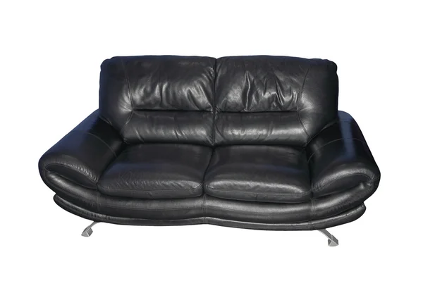 Modern black leather sofa.Isolated. — Stock Photo, Image