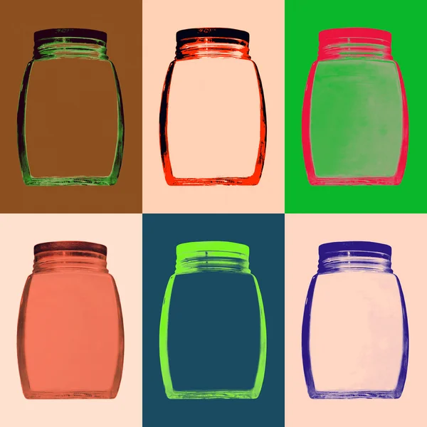 Conjunto de jarros de vidro vazio multicolorido . Imagens De Bancos De Imagens Sem Royalties