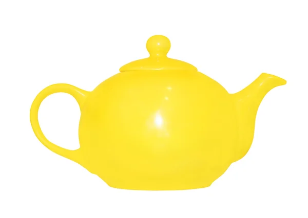 Żółty czajnik ceramiczny. Na białym tle. — Zdjęcie stockowe