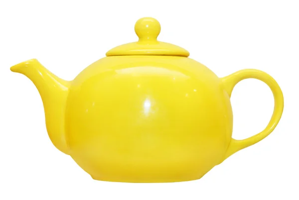 Żółty czajnik ceramiczny. Na białym tle. — Zdjęcie stockowe