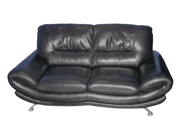 Black leather sofa.Isolated. — Stock Photo, Image