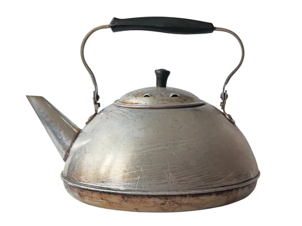 Old aluminum kettle.Isolated. — Stock Photo, Image