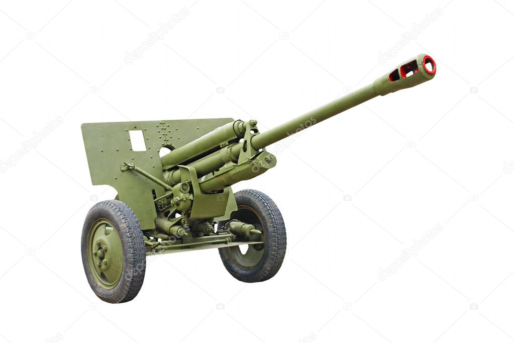 The 76-mm Russian division cannon gun from WWII.Isolated.