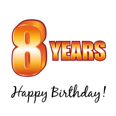 Happy birthday. 8 years old vector greeting card.