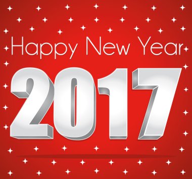 2017 mutlu yeni yıl. En İyi Dileklerimle. Kırmızı ve gümüş yıldızlı tebrik kartı.