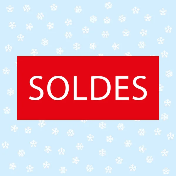 冬の販売図 フランス語だ ベクトルブルーの雪の背景と赤いバナーの販売 — ストックベクタ