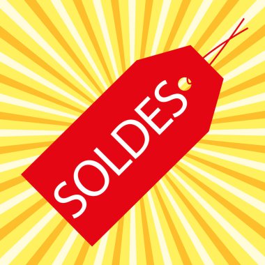 Kırmızı Fransız etiketli yaz satışları güneş patlaması pazarlama arka planında. Vektör illüstrasyonu.