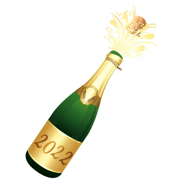 Świąteczna Butelka Szampana 2022 Złota Etykieta Ilustracja Wektora Szczęśliwego Nowego — Wektor stockowy