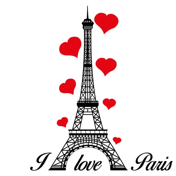 Encanta París Torre Eiffel Con Corazones Rojos Ilustración Vectorial — Vector de stock