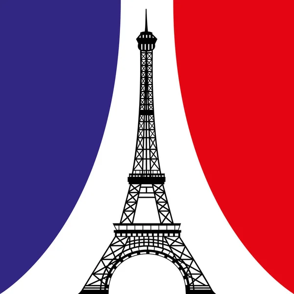 巴黎埃菲尔铁塔法国 三色法国国旗窗帘前的艾菲尔铁塔 说明二 — 图库矢量图片