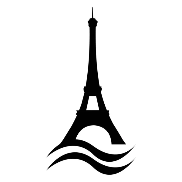 Eiffel Tower Stylized Silhouette Seine River Waves Paris Vector Capital — Stock Vector