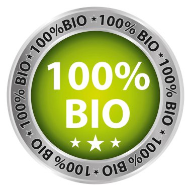 Yüzde yüz biyoloji. Yeşil% 100 Doğal ürün vektör simgesi.