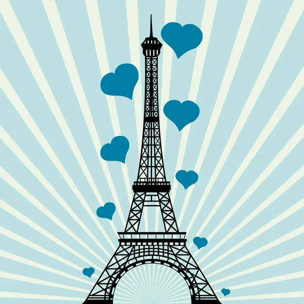 Linda Torre Eiffel Desenho Vetorial Com Corações Azuis — Vetor de Stock