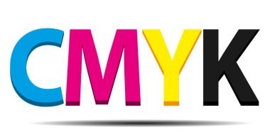 Gölgeli CMYK renkli 3D harfler. Vektör Yazdırma konsepti çizimi.