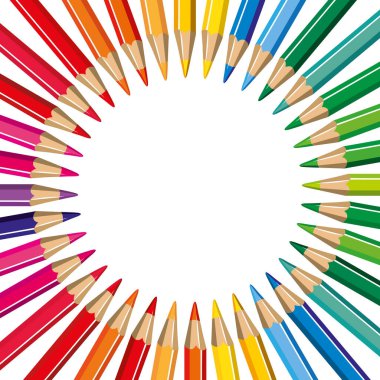 Colored pencils circle. Vector design background.