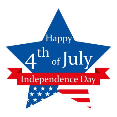 4 Temmuz. Bağımsızlık Gününüz kutlu olsun. Kırmızı kurdeleli mavi bir yıldızın bayrağı. vektör simgesi.