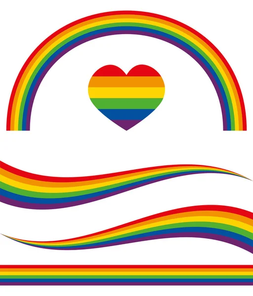 Banderas Lgbtq Corazón Arco Iris Decoraciones Vectoriales — Vector de stock